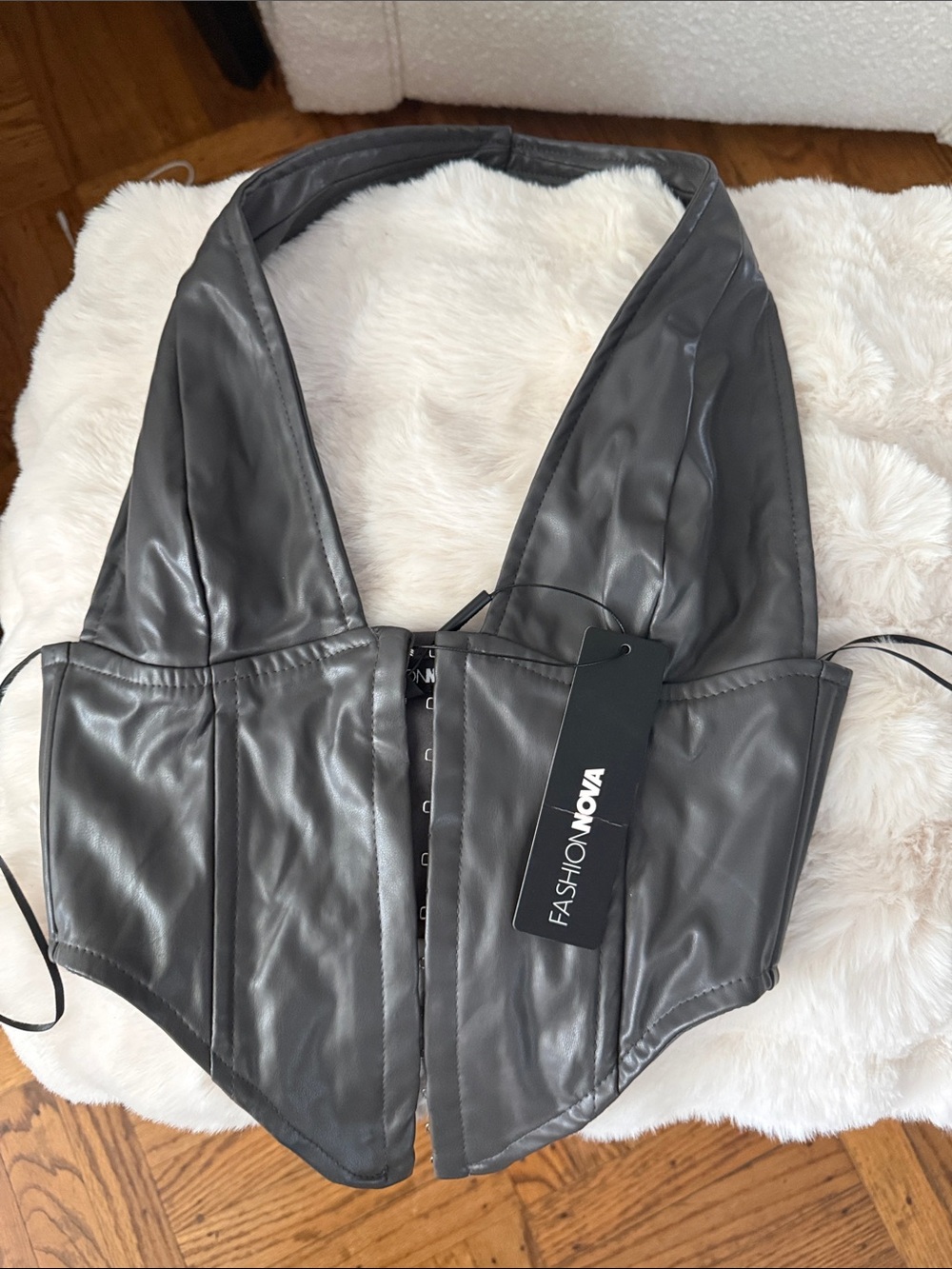 Fashion Nova Gray Faux Leather Halter Corset Vest